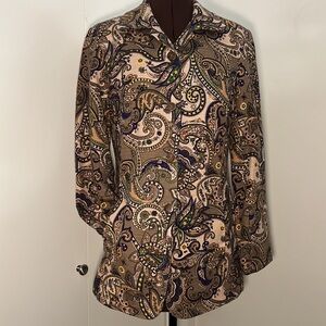 Button Up Shirt Blazer paisley purple yellow cream with buttons and pockets